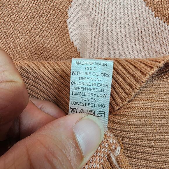 Pacsun Womens Sweater Small Pink Brown Camo Abstract Crewneck Stretch Preppy - Picture 7 of 15